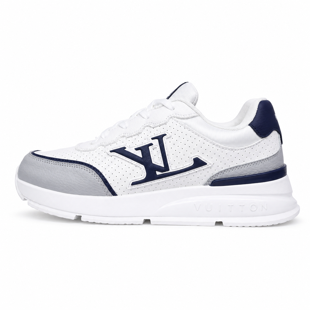 Louis Vuitton LV Trainer Blanc / Bleu Marine & Gris – Sneakers Premium Unisexe