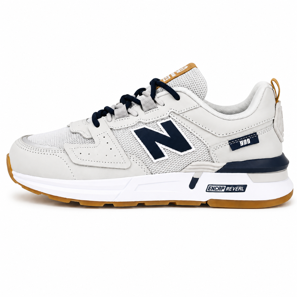 New Balance 999 – Blanc Cassé, Bleu Marine & Semelle Gomme 🤍💙🤎