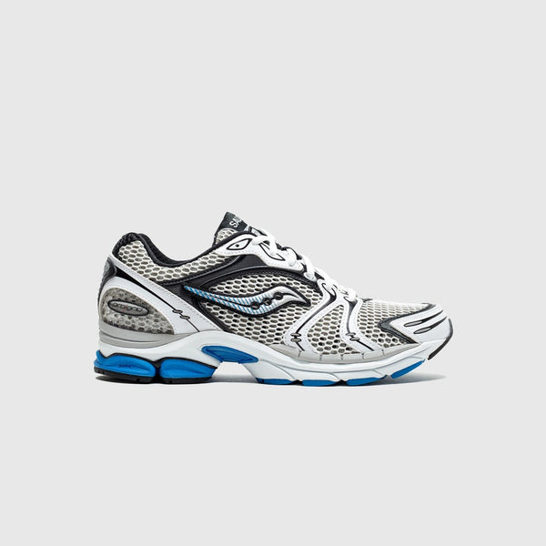 Sneakers Saucony ProGrid Mesh Blanc, Noir & Bleu – Style Running Rétro