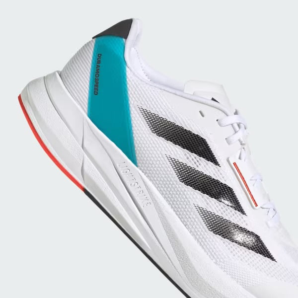 Adidas Duramo Speed en coloris blanc avec des accents cyan